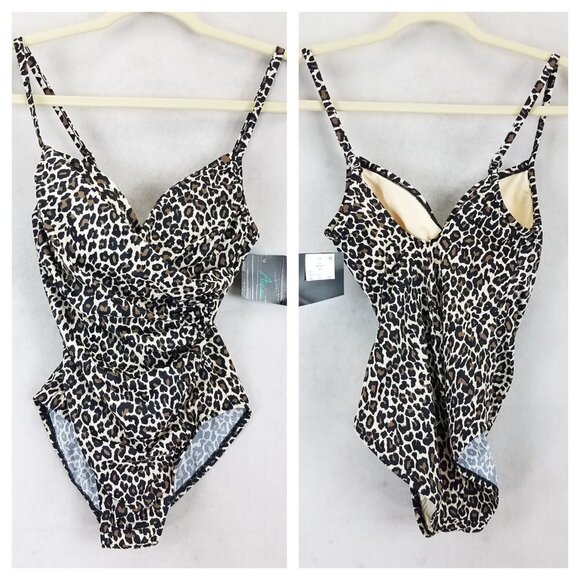 Aqua Green Size S Leopard Animal Print Twist Front One Piece Swimsuit - Picture 1 of 11